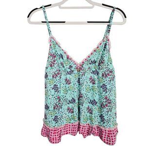 JUICY COUTURE Cami Tank Top size L  AQUA GREEN PINK PURPLE Floral Sleep Pajama